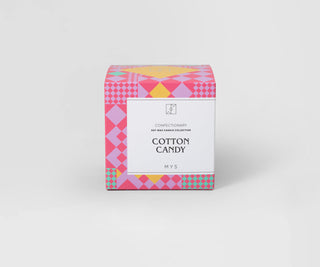 Mys vanilla and cotton candy scented soy candle in a ceramic pot