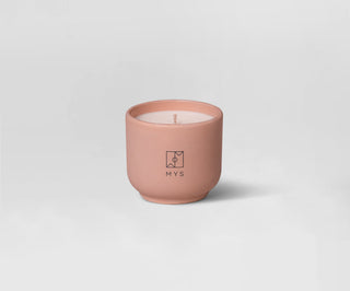 Mys Belgian chocolate scented soy candle in a ceramic pot
