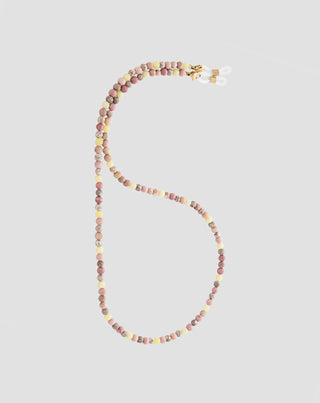Natural stone eyeglass chain pink and lemon jade Mys_1