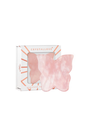 Butterfly Facial Gua Sha Massage Stone with Pink Quartz Crystallove