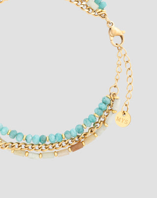 Gold-plated stainless steel bracelet with African turquoise and amazonite Mys_2 - 3