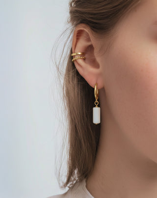 Gold-Plated Natural White Jade Earring Set Mys - 3