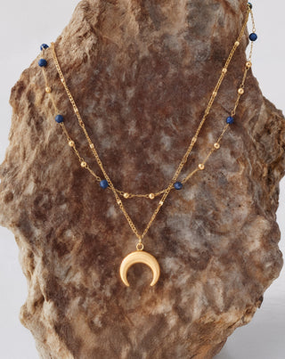 Gold plated natural stone lapis lazuli necklace with crescent moon Mys_4 - 3