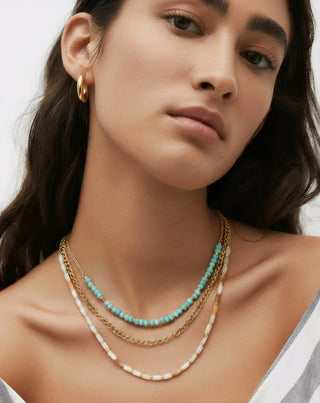 Gold-plated stainless steel necklace with African turquoise and amazonite Mys_6 - 3