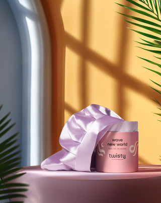 Twisty pink silk sleeping cap for curly and wavy hair - 6