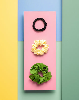 Set of 100% natural silk hair elastics - green, cream, black Twisty 3 pcs. - 5