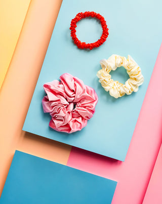 Set of 100% natural silk hair elastics - pink, cream, red Twisty 3 pcs. - 6