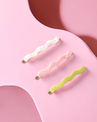 Set of wavy hair pins pearl, green, pink Twisty 3 pcs. - 4