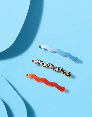 Set of wavy hair pins marbled, blue, red Twisty 3 pcs. - 4