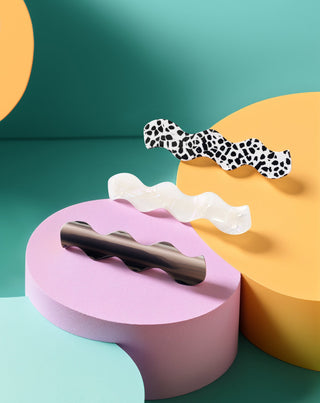 Set of wavy hair clips - marbled, pearl, black Twisty 3 pcs. - 4