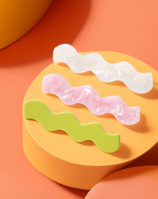 Set of wavy hair clips - pearl, green, pink Twisty 3 pcs. - 6