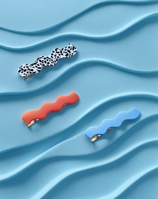 Set of wavy hair clips - marbled, blue, red Twisty 3 pcs.