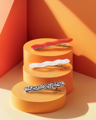 Set of wavy hair clips - red, marbled, pearl Twisty 3 pcs. - 4