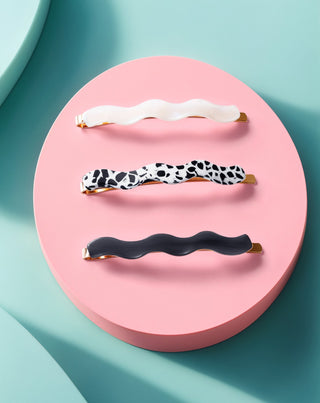 Set of wavy hair pins - marbled, pearl, black Twisty 3 pcs. - 5