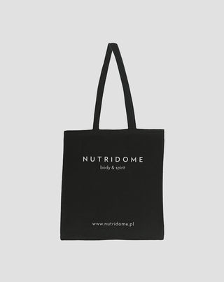 Torba bawełniana na zakupy z nadrukiem ekologiczna czarna Nutridome