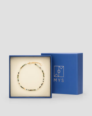 Gold-plated stainless steel ankle bracelet with African turquoise and amazonite Mys - 5