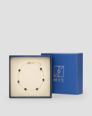 Mys gold plated stainless steel ankle bracelet with lapis lazuli