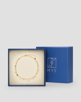 Stainless steel gold plated ankle bracelet with agate, maifan, jasper and aventurine Mys - 4