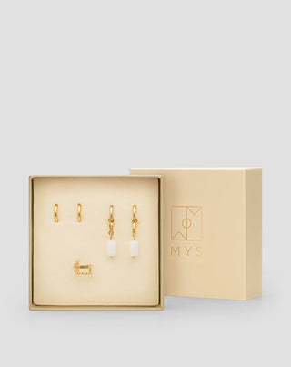 Set of gold-plated earrings with white jade in stainless steel Mys - 6