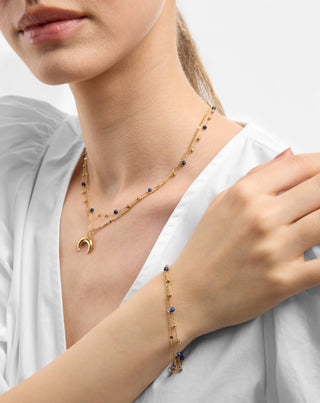 Gold plated natural stone lapis lazuli necklace with crescent moon Mys_3 - 2