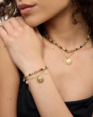 Gold plated stainless steel necklace with agate, maifan, jasper and aventurine Mys_1 - 2