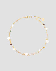 Stainless steel gold plated ankle bracelet with agate, maifan, jasper and aventurine Mys_3