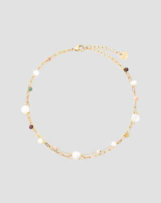 Stainless steel gold plated ankle bracelet with agate, maifan, jasper and aventurine Mys_3 - 1