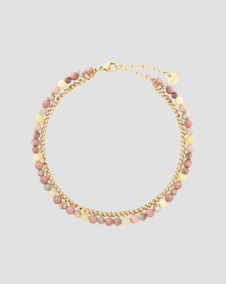 Gold plated stainless steel ankle bracelet with pink and lemon jade Mys_3 - 1