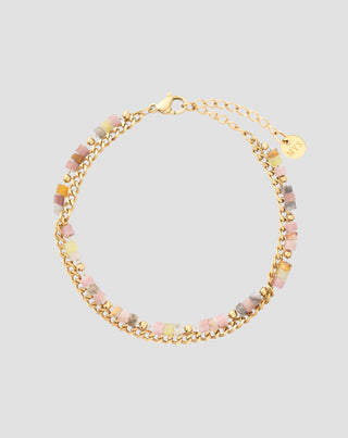 Gold plated bracelet with natural stones pink and lemon jade Mys - 1