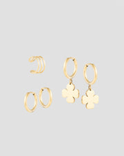 Gold-Plated Clover Hoop Earrings & Ear Cuff Set Mys_1