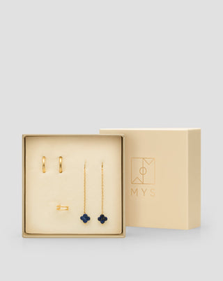 Mys stainless steel gold-plated lapis lazuli earring set