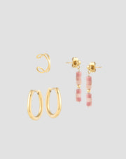 Gold-Plated Natural Pink Jade Earring Set Mys