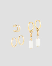 Gold-Plated Natural White Jade Earring Set Mys