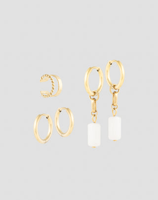 Gold-Plated Natural White Jade Earring Set Mys - 1