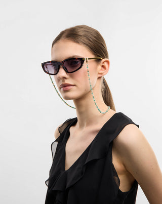 Gold-plated eyeglass chain with African turquoise and amazonite Mys_3