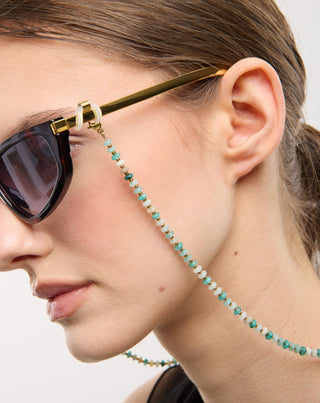 Gold-plated eyeglass chain with African turquoise and amazonite Mys_2