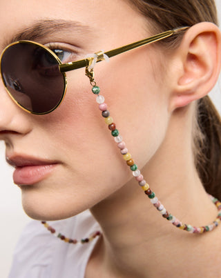 Gold-plated eyeglass chain with agate, maifan, jasper and aventurine Mys_1