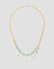 Gold-plated stainless steel necklace with African turquoise and amazonite Mys_4