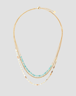 Gold-plated stainless steel necklace with African turquoise and amazonite Mys_4 - 1