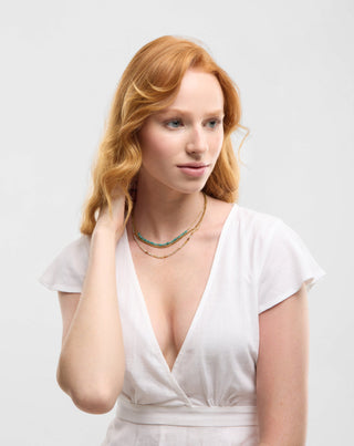 Gold-plated stainless steel necklace with African turquoise and amazonite Mys_2 - 4