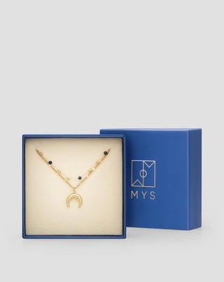Gold plated natural stone lapis lazuli necklace with crescent moon Mys_5 - 5