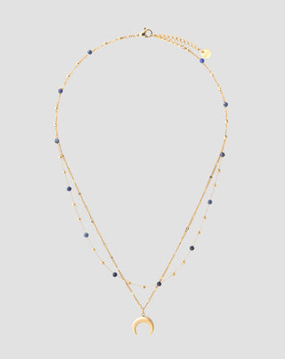 Gold plated natural stone lapis lazuli necklace with crescent moon Mys_1 - 1