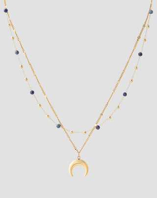 Gold plated natural stone lapis lazuli necklace with crescent moon Mys_6 - 4
