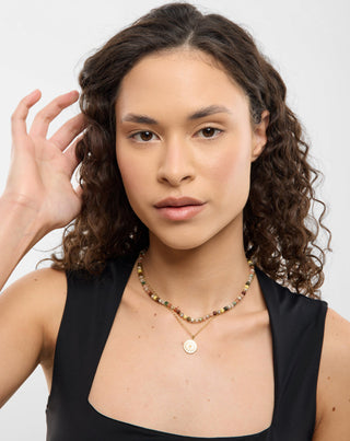 Gold plated stainless steel necklace with agate, maifan, jasper and aventurine Mys_2 - 3