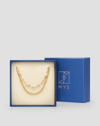 Gold-plated stainless steel necklace with pink and lemon jade Mys - 5