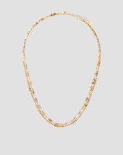 Gold plated stainless steel necklace with pink and lemon jade Mys_4