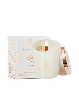 Soy Candle with Mountain Crystal and Bergamot in Glass Container Crystallove - 1