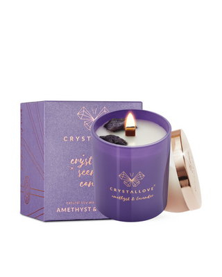 Soy Candle with Amethyst and Lavender in Glass Container Crystallove - 1