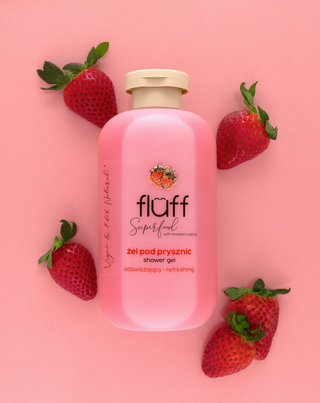 Shower Gel with Strawberry Scent, Nourishing and Gently Exfoliating Fluff