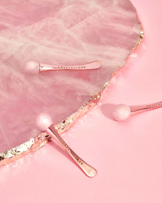 3D Eye Massager with Rose Quartz and Cream Applicator Crystallove - 3